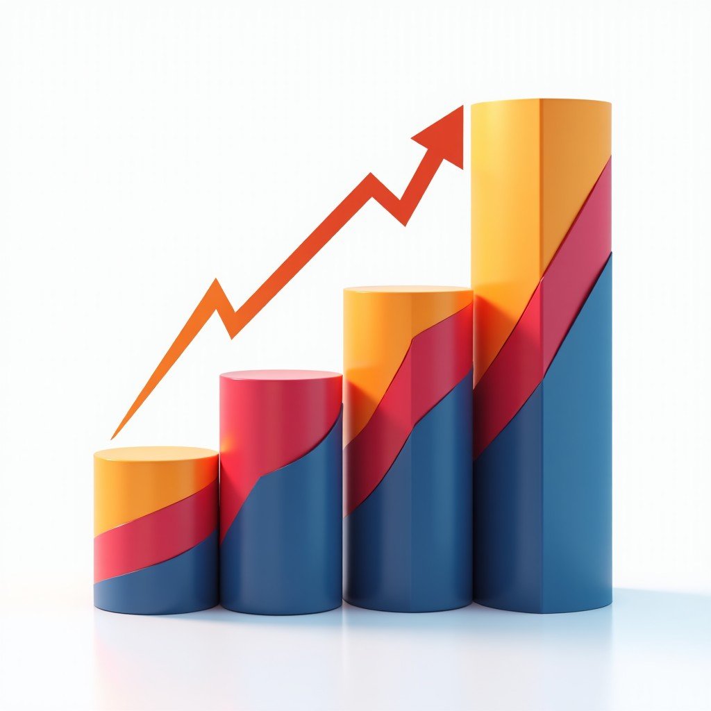 Abstract representation of financial growth and digital transformation, geometric shapes and ascending charts with a professional color palette, 4:3 aspect ratio