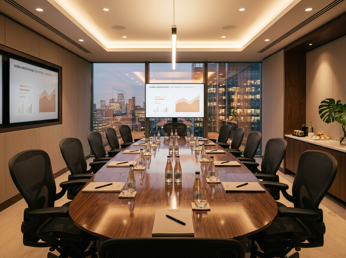 전략적인 비즈니스 회의를 연상시키는 깨끗한 사무 공간