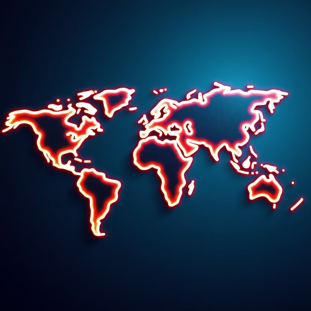 Strategic planning concept with world map and glowing nodes connected by lines, professional and modern style, no text, 4:3