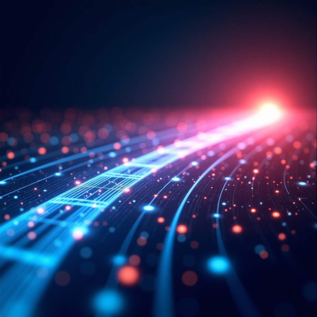 A futuristic digital concept showing accelerated technology cycles, sharp focus, vibrant and professional color palette, 4:3 aspect ratio.