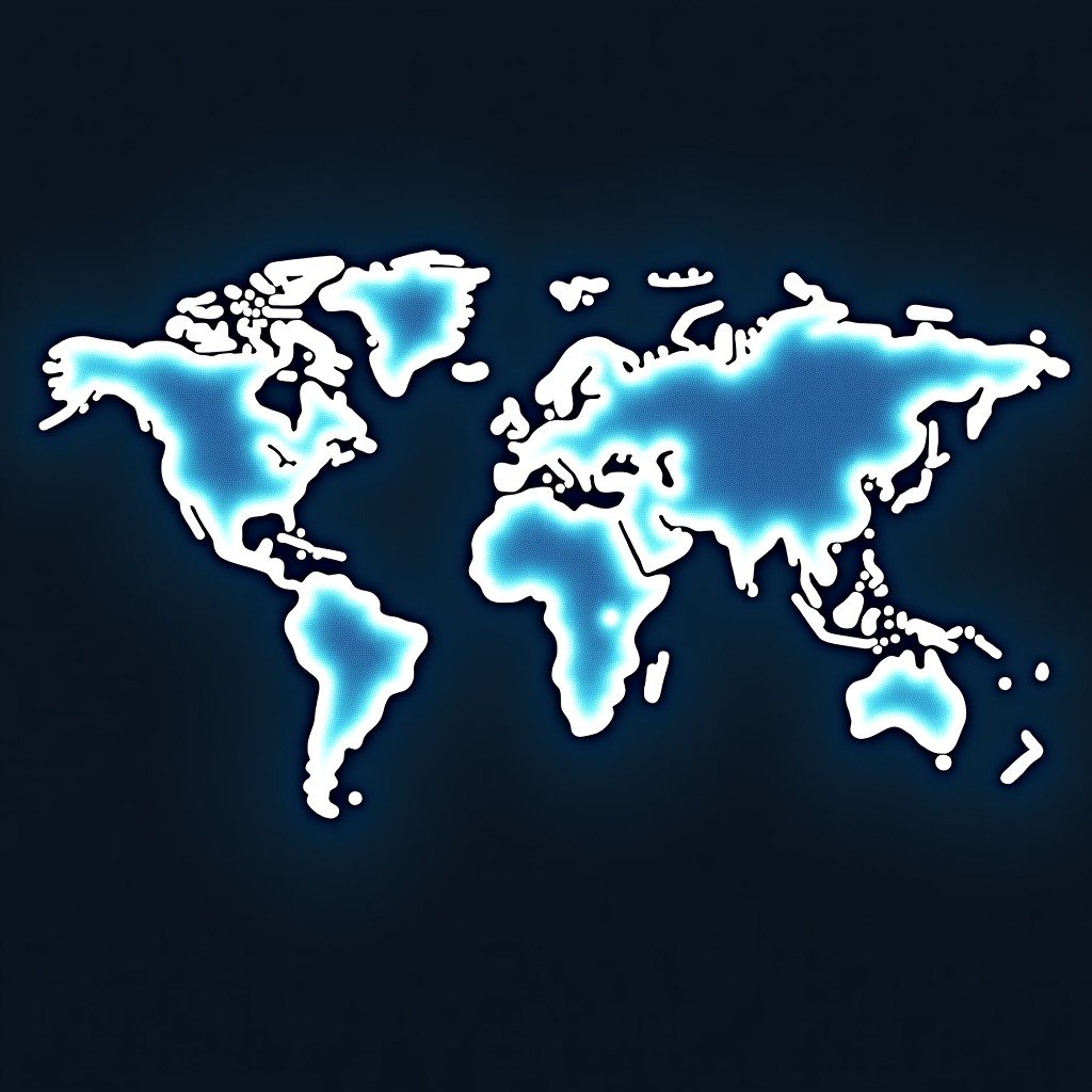 Futuristic global network infrastructure connected by light lines across a stylized world map 16:9