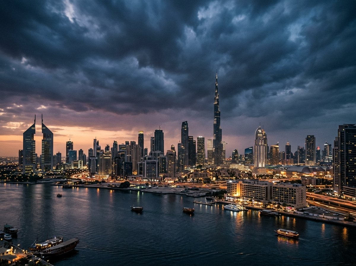 긴장감이 감도는 두바이 도심 전경