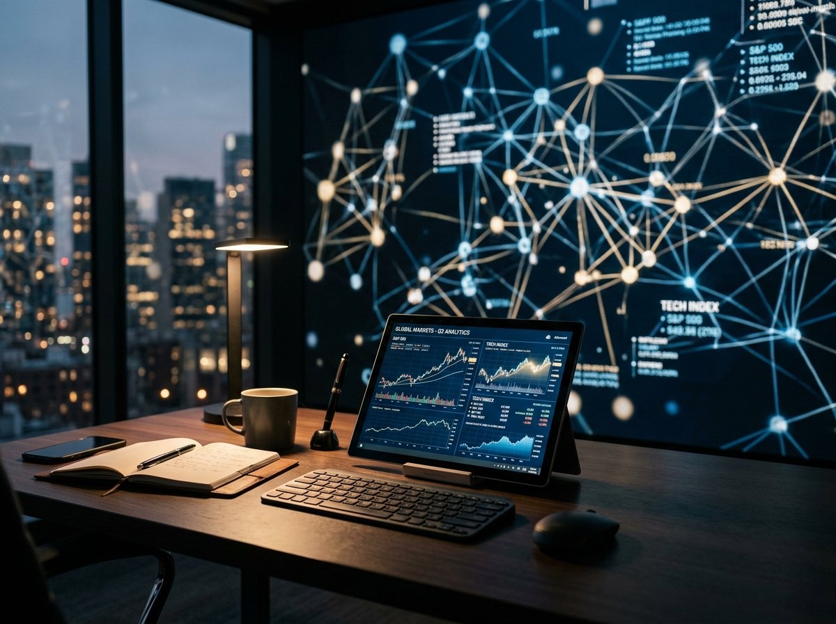투자 차트와 디지털 기술 요소