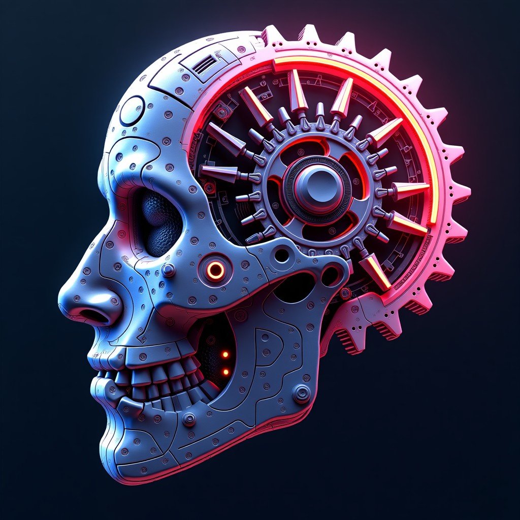 A complex mechanical gear system transitioning into digital neural networks, vibrant colors, futuristic engineering style, sharp details, 4:3