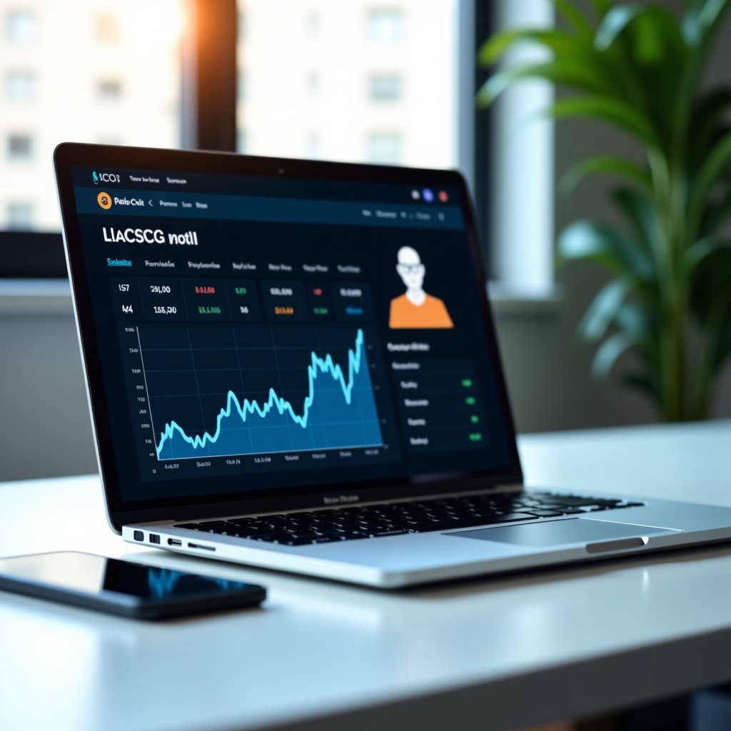 A clean, modern workspace with a laptop screen showing complex financial data and a stylized digital assistant icon, professional aesthetic, soft cinematic lighting, 4:3 aspect ratio.