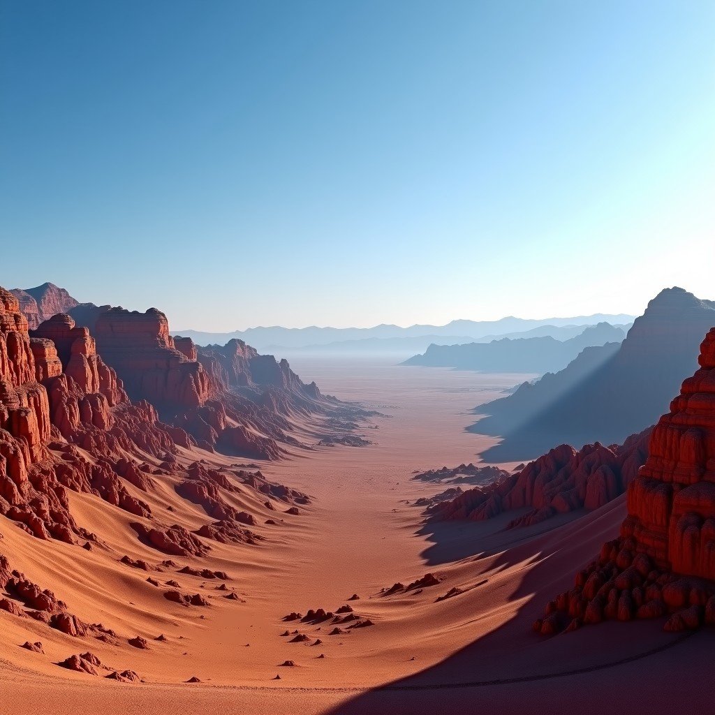 Panoramic view of the Atlas Mountains landscape near Ait-Ben-Haddou, clear sky, rocky desert terrain, realistic, 4:3
