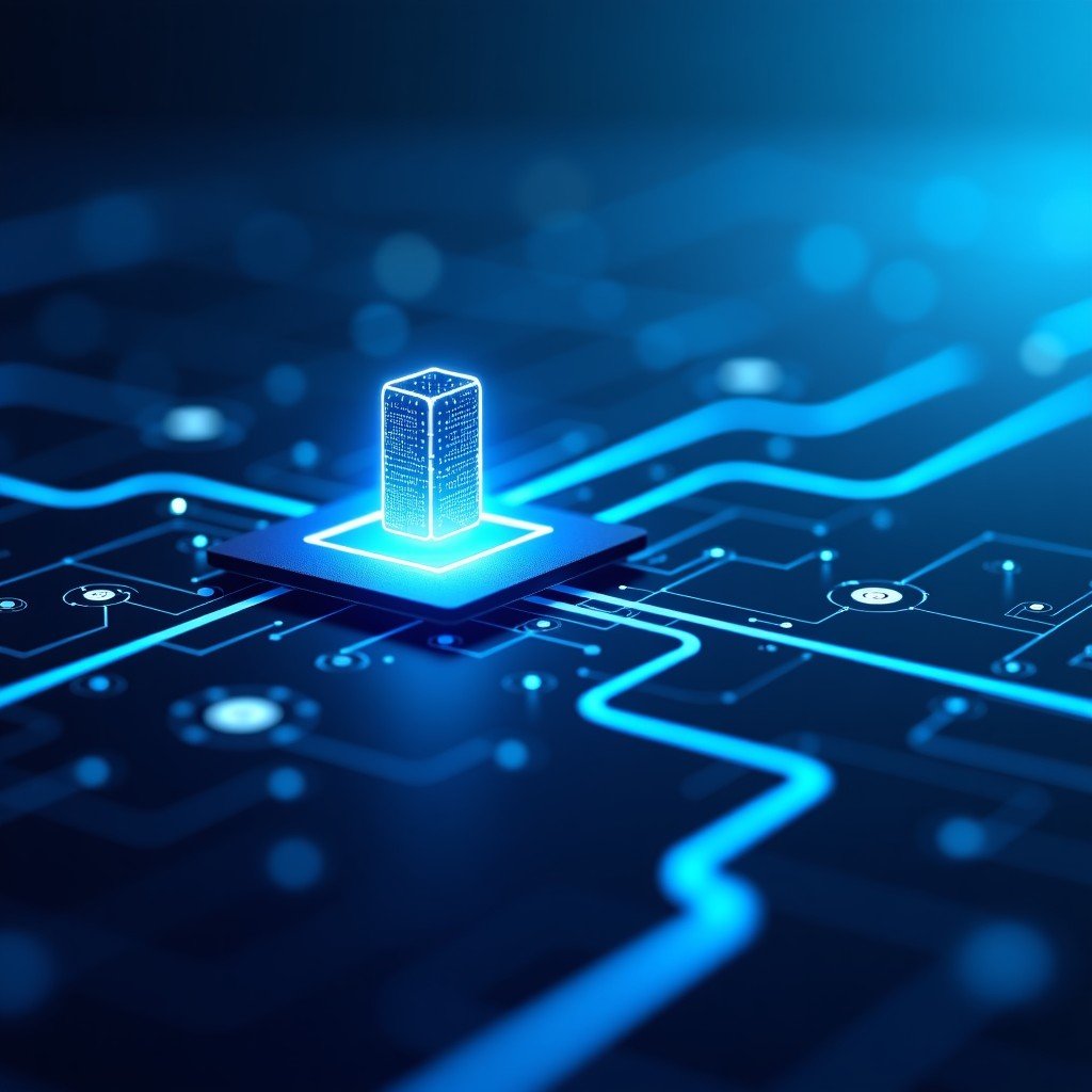 Abstract representation of networking switches and high-speed data connection, fiber optics, clean and professional design, 4:3