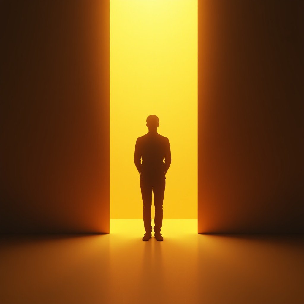 Abstract representation of human and AI collaboration, golden light rays, minimalist geometric composition, professional photography, 4:3 aspect ratio