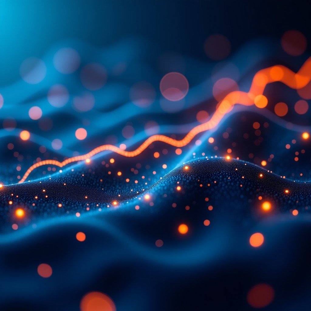 복잡한 데이터와 금융 차트가 섞인 기술적 배경