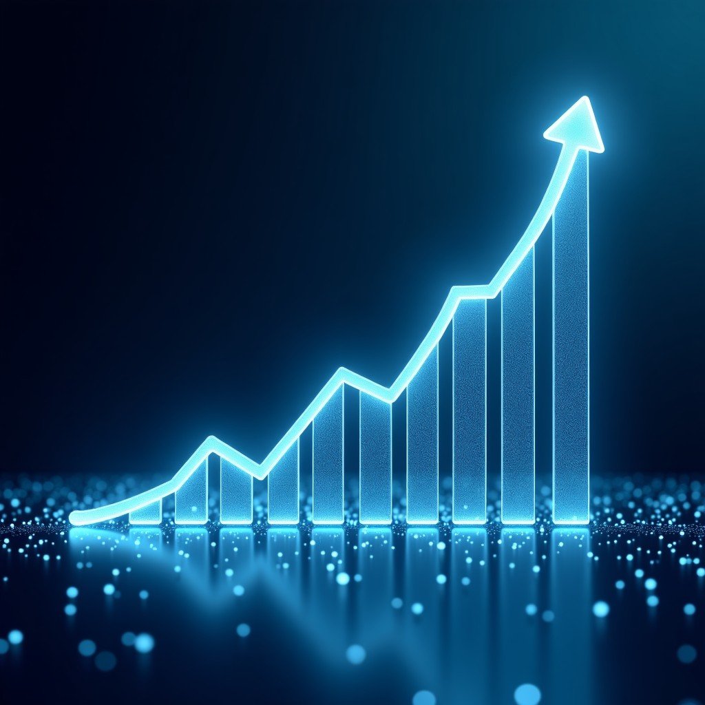 Digital representation of a growing business graph using artificial intelligence, sleek glass textures, modern abstract background, 4:3