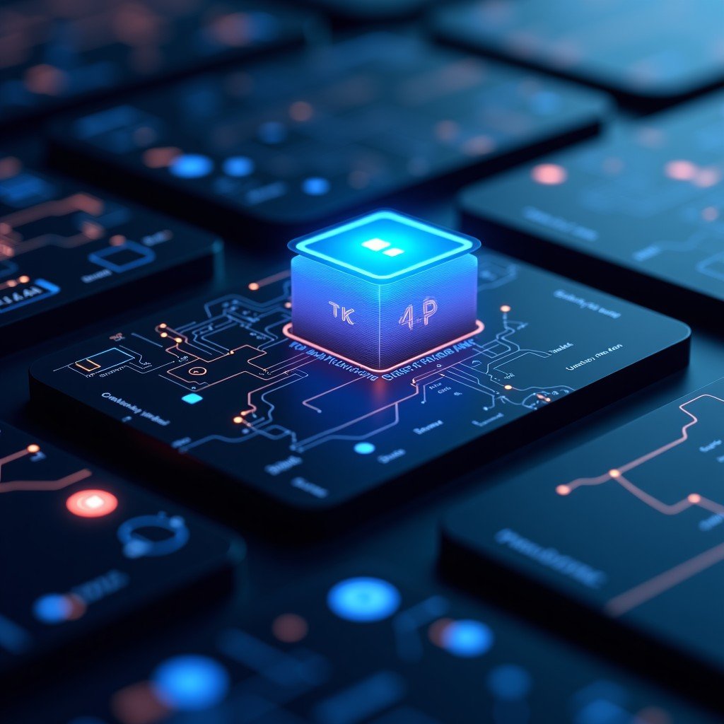 Futuristic user interface design with fluid AI generated patterns, clean dark theme, hyper-realistic, 4:3
