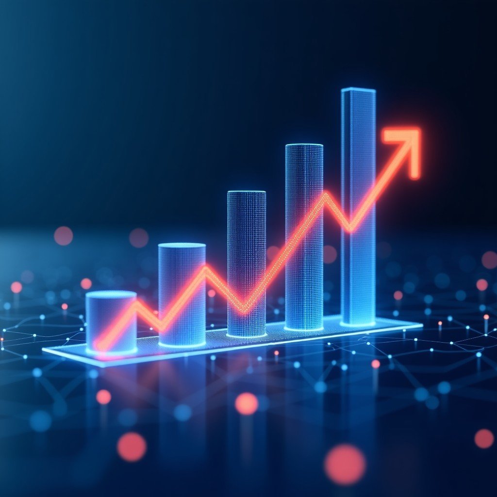 Business trend analysis concept with digital graphs and abstract investment movement, professional style, 4:3