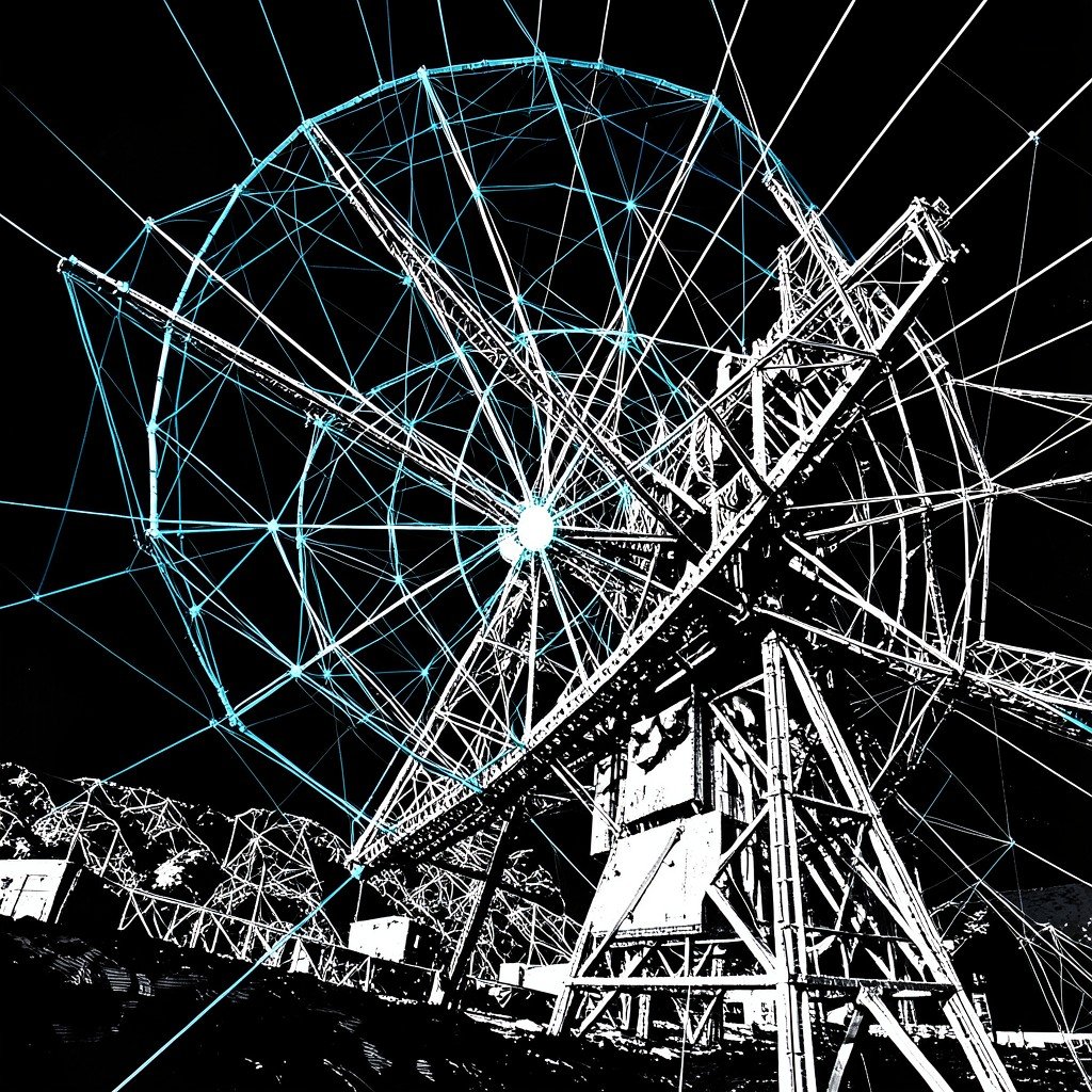Conceptual art representing the intersection of digital AI neural networks and military defense radar technology, high contrast, sharp details, 4:3 ratio.