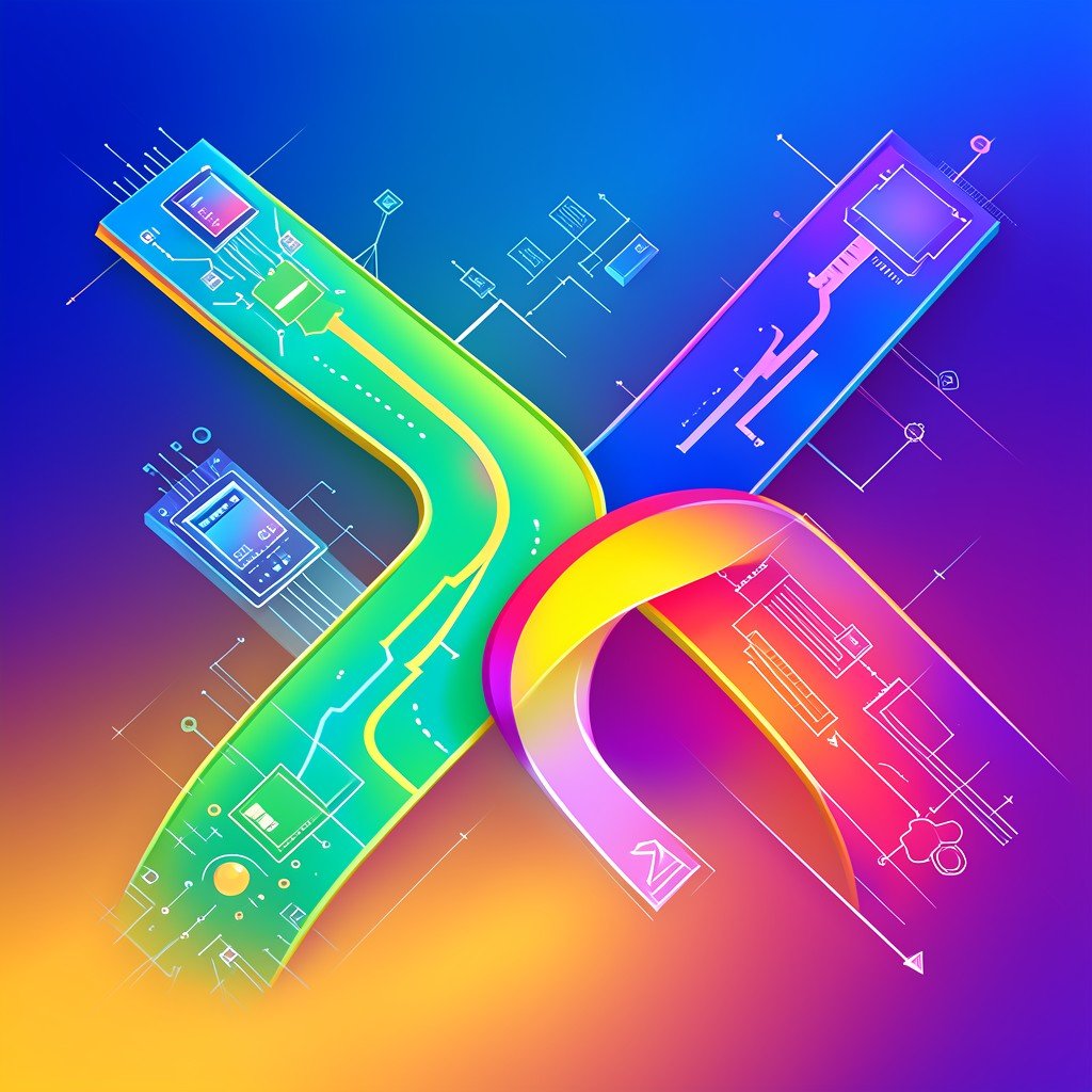 An artistic illustration of two abstract paths merging into one, representing technology and business growth, modern gradient background, vivid colors, 4:3 aspect ratio.