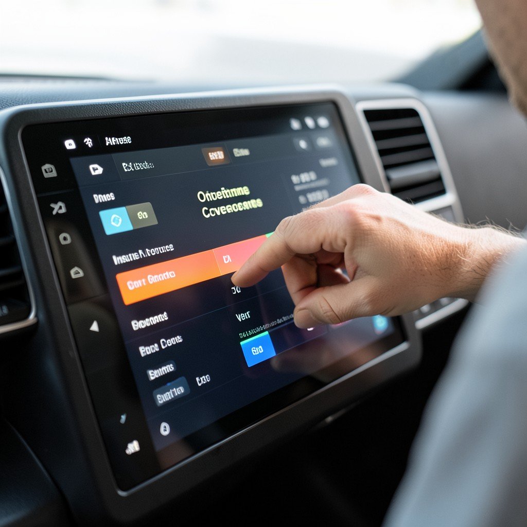 Close up of a person adjusting sliders on a digital dashboard to optimize insurance coverage settings, clean modern interface, 4:3 aspect ratio.