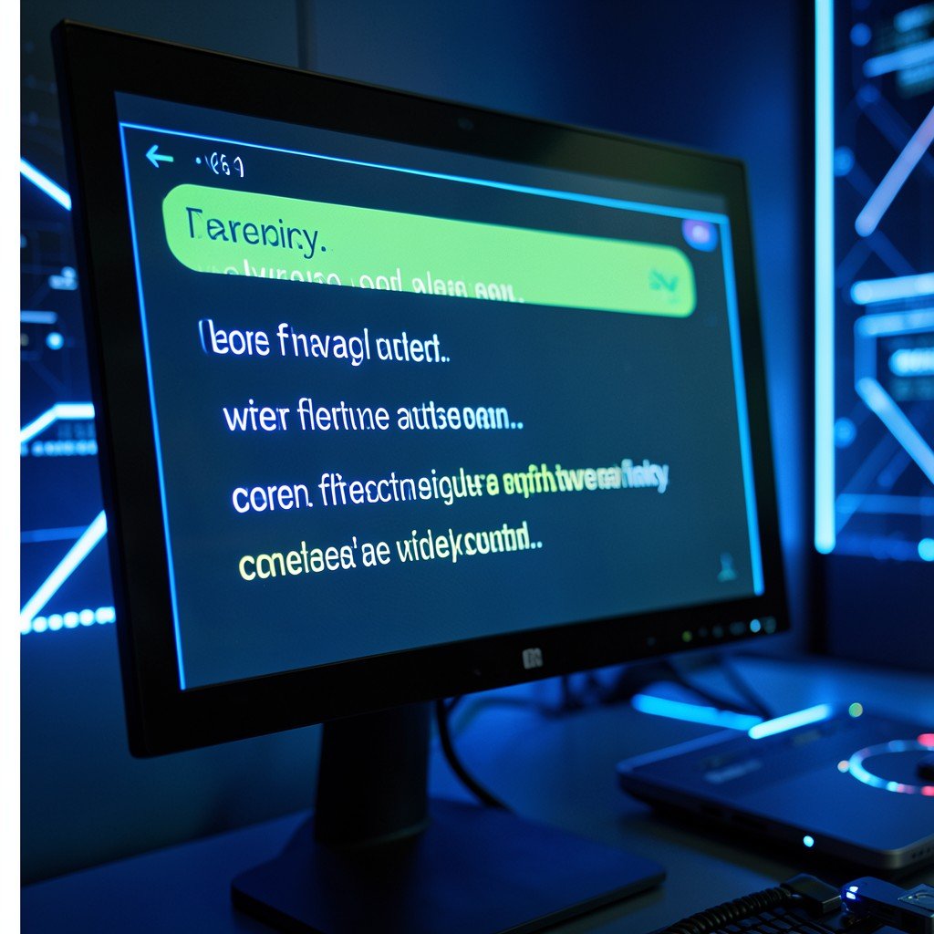 Close up of a computer screen displaying a chatbot conversation with confident wrong answers, glowing blue light, modern tech setup, aspect ratio 1:1