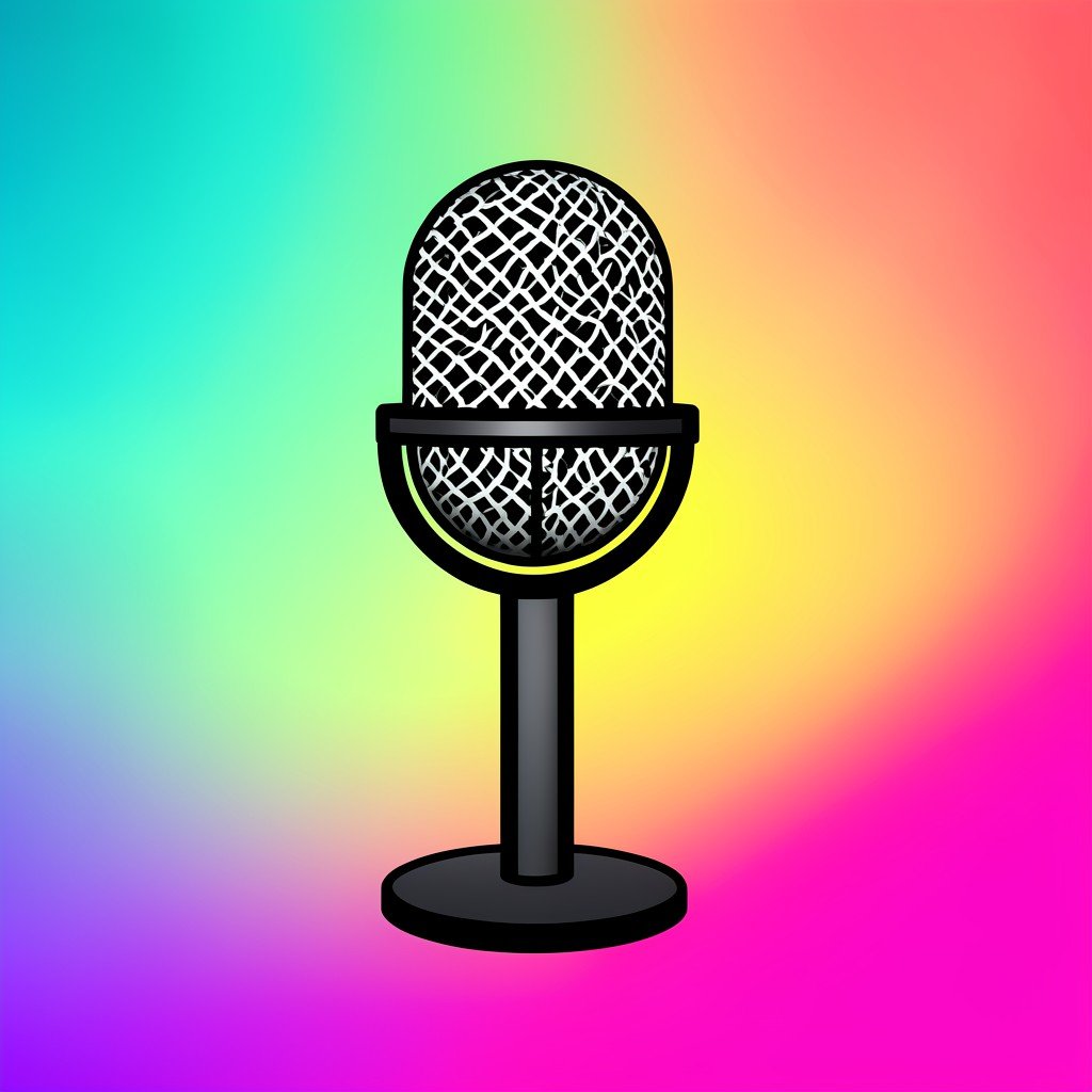 A symbolic representation of editorial independence, a microphone standing alone on a colorful gradient background, aspect ratio 1:1