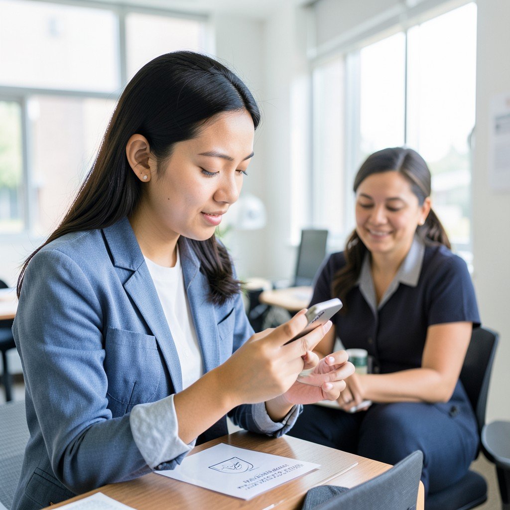 Student calling college financial aid office on smartphone looking for extra scholarship opportunities, bright balanced lighting, lifestyle photography, 1:1