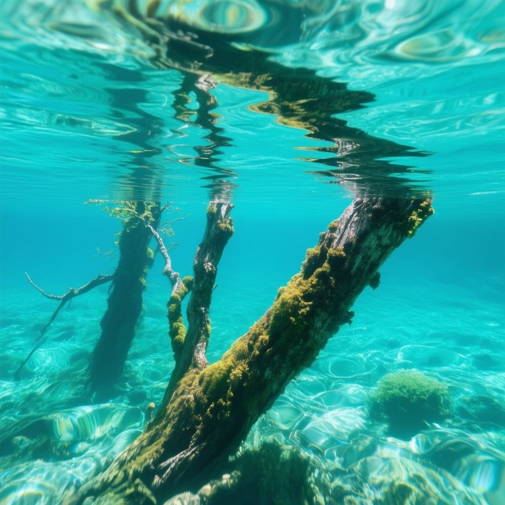 투명한 물속에 잠긴 나무들