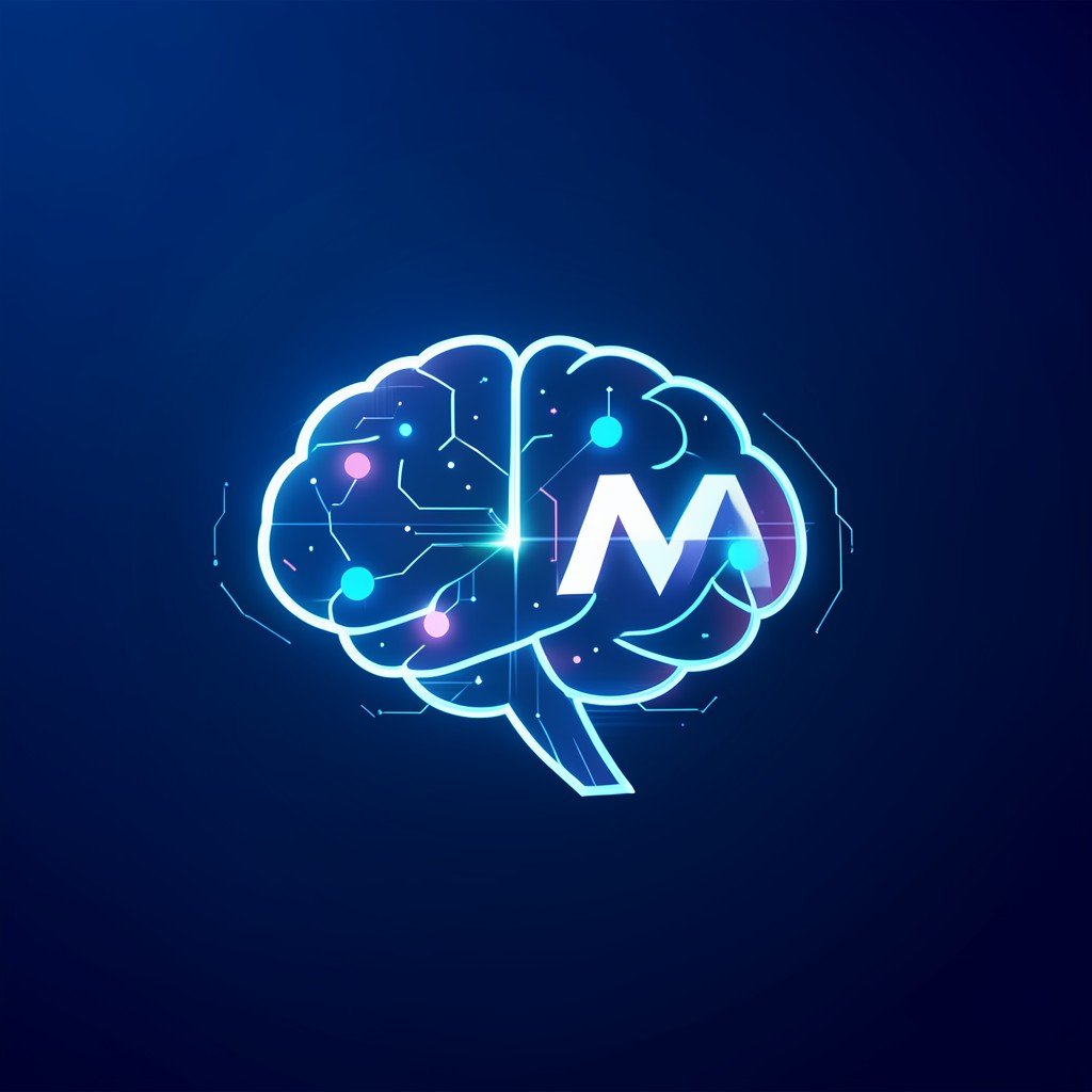 A futuristic clean infographic showing an AI brain and Meta logo on a dark blue gradient background, modern layout, high contrast, no text, aspect ratio 1:1