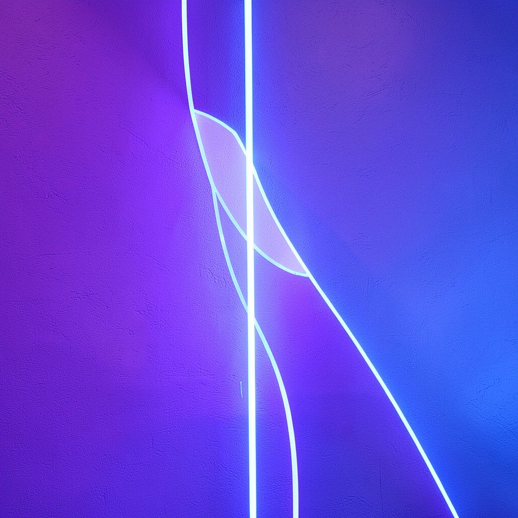 A conceptual artistic rendering of a futuristic glowing pathway on a textured purple and blue background, clean modern composition, no text, aspect ratio 1:1