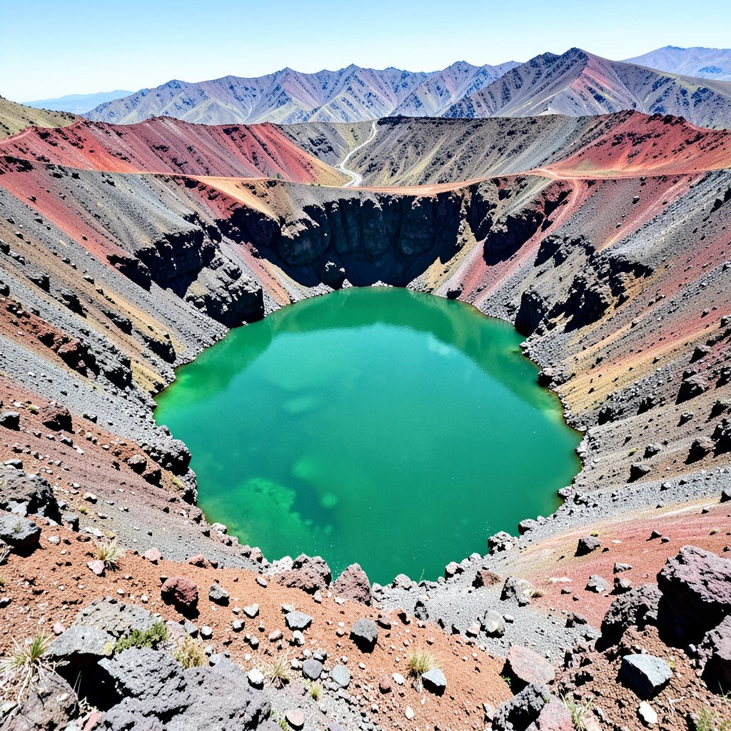 Emerald crater lakes surrounded by volcanic rocks in Tongariro National Park bright daylight 1:1