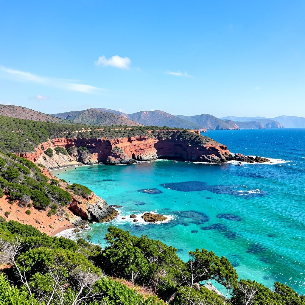 Red cliff and turquoise ocean view at Francois Peron National Park Western Australia bright sunlight NO KOREAN Text 1:1