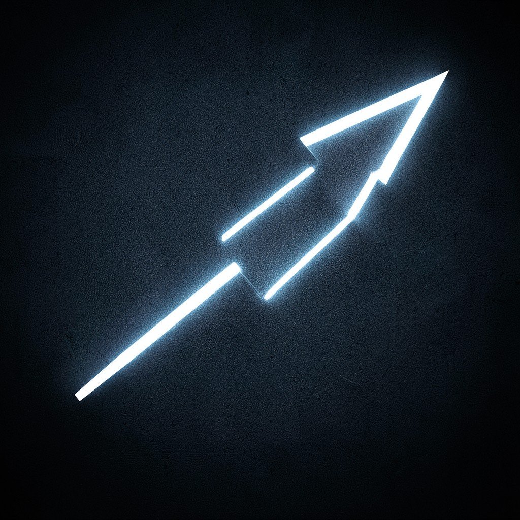 A futuristic stock market concept showing an upward glowing arrow on a textured dark background, clean modern layout, high contrast, no text, aspect ratio 4:3