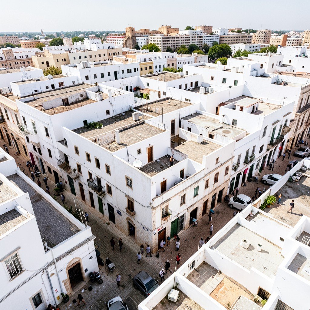 Aerial view of the Kasbah of Algiers Algeria historic white buildings and narrow streets bright daylight no text aspect ratio 16:9