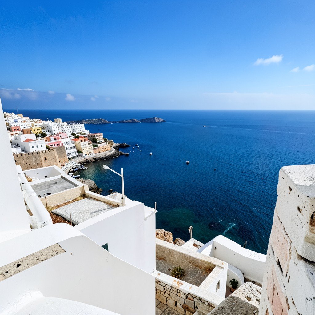 Viewpoint overlooking the Mediterranean Sea from the Kasbah of Algiers Algeria white architecture and blue sea aspect ratio 4:3