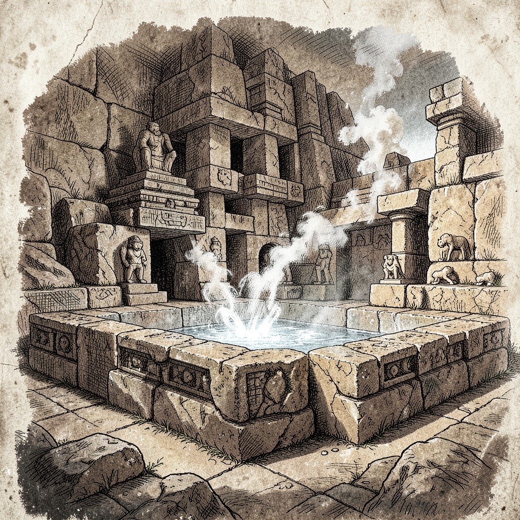Reconstructed ancient Mayan sweat bath at Joya de Ceren, historical illustration, artistic rendering, textured background, NO KOREAN TEXT, 4:3