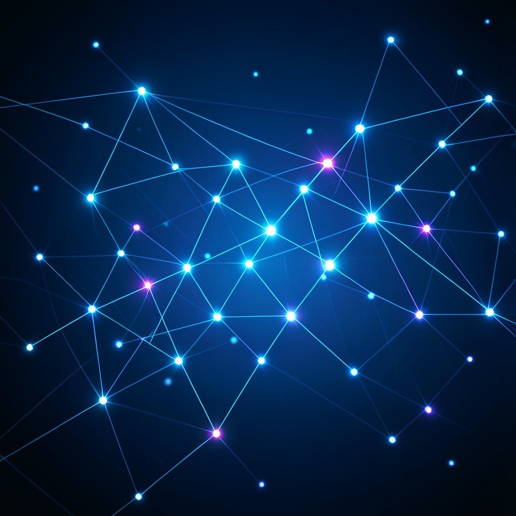 Futuristic abstract representation of a connected workforce network, glowing nodes and lines, dark blue gradient background, digital age concept, no text, 1:1
