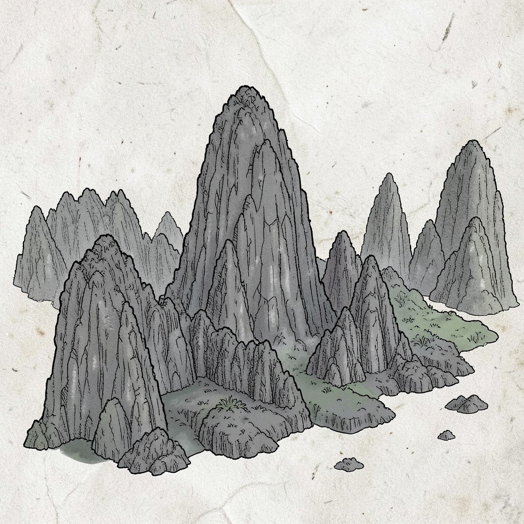 Illustration of Ha Long Bay limestone karst geological formation process textured background no text aspect ratio 1:1