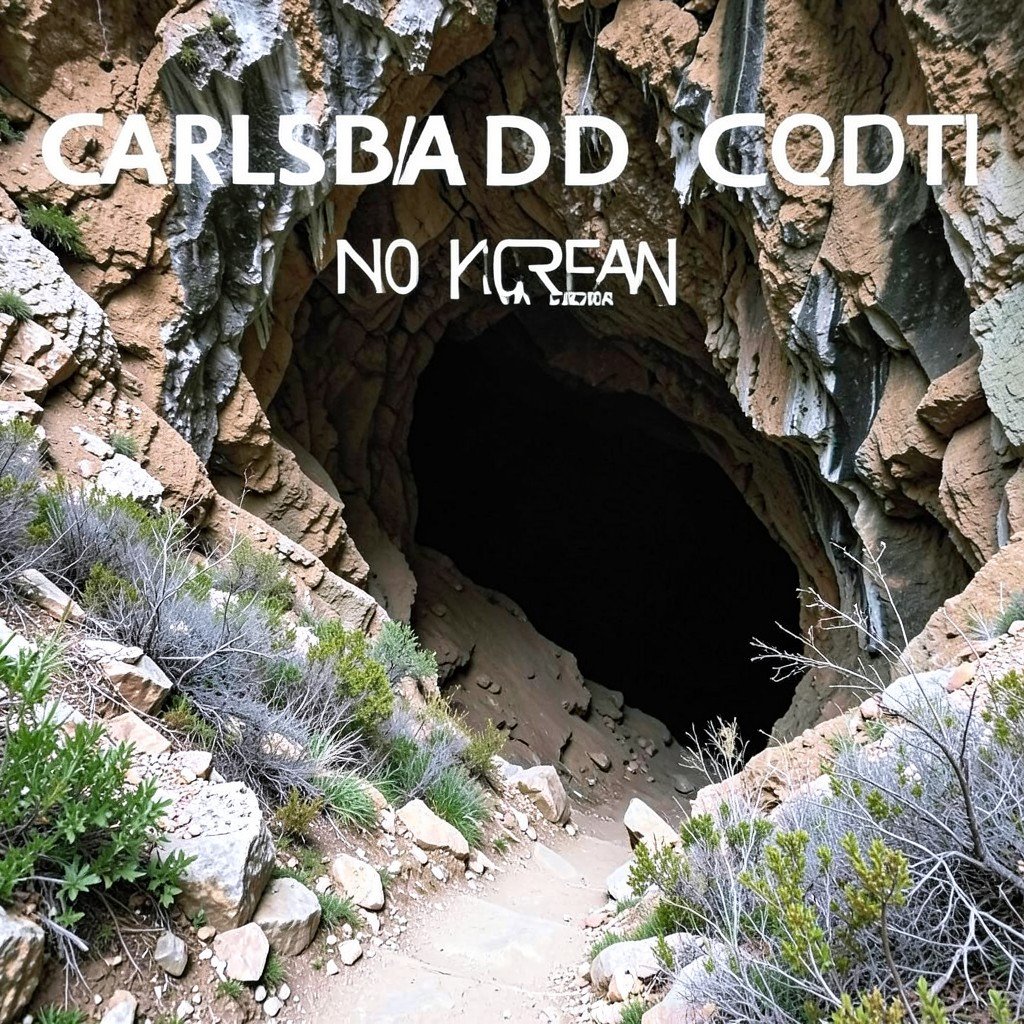 Steep natural entrance trail descending into the dark cave opening at Carlsbad Caverns NO KOREAN Text 1:1