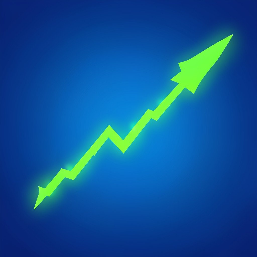 Stock market upward trend with glowing green financial arrows on a gradient blue background, digital finance concept, no text, 1:1 aspect ratio