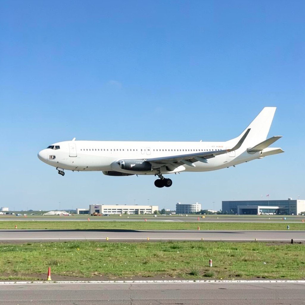 공항 활주로에 착륙하는 여객기