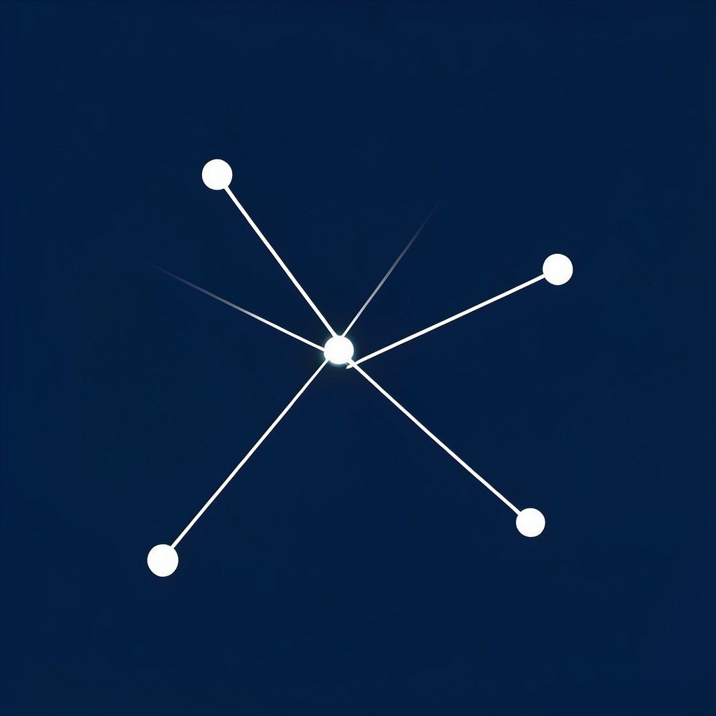 Abstract minimalist glowing connectivity lines connecting geographic hubs on a dark blue background, no visible text, no logos, no watermark, aspect ratio 1:1